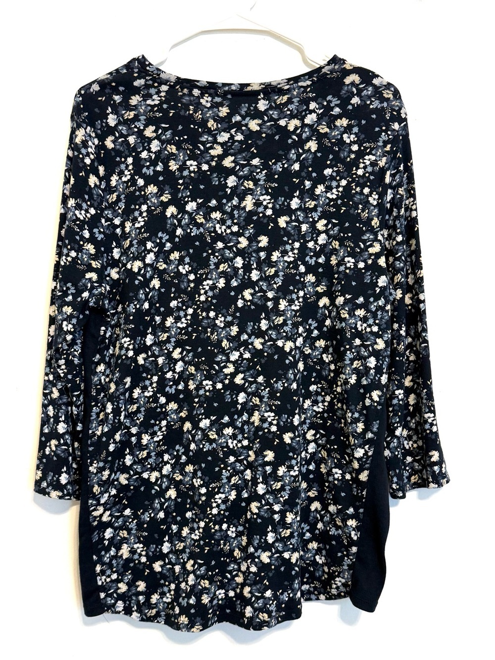2/$30 J.Jill Floral Pima Cotton Tunic Top Large Navy Blue - Picture 6 of 6